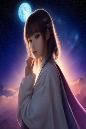 科幻题材最新电影封面，宇宙星云背景下宇航员剪影，蓝紫色调震撼视觉